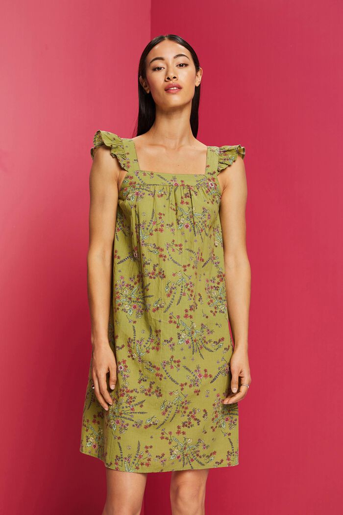 Printed mini dress, 100% cotton, PISTACHIO GREEN, detail image number 0
