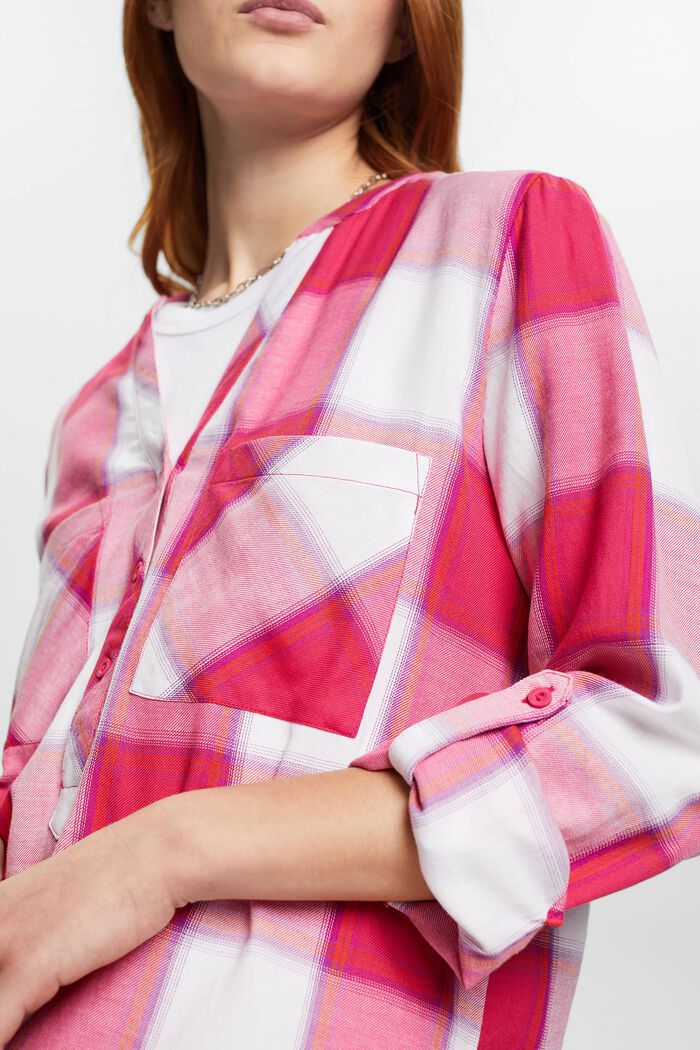 Checked cotton blouse, PINK FUCHSIA, detail image number 2