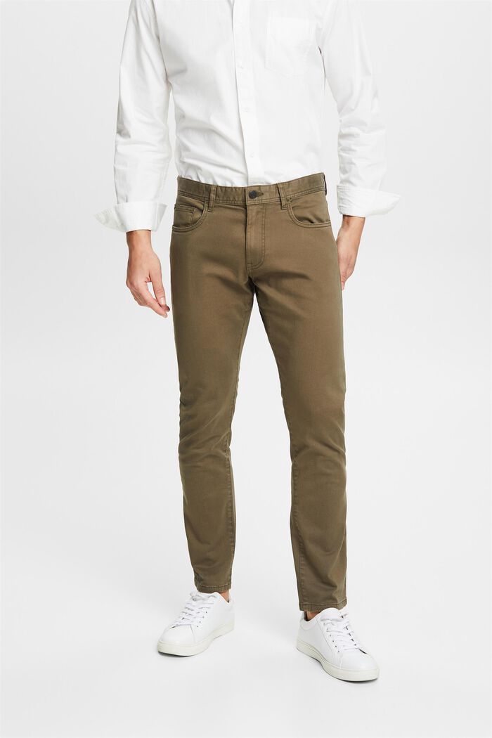 Slim fit trousers, organic cotton, DARK KHAKI, detail image number 0