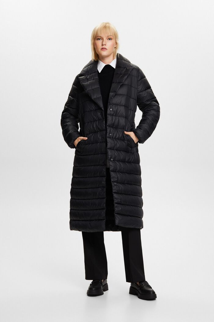 Recycled: quilted coat with lapel, BLACK, detail image number 2