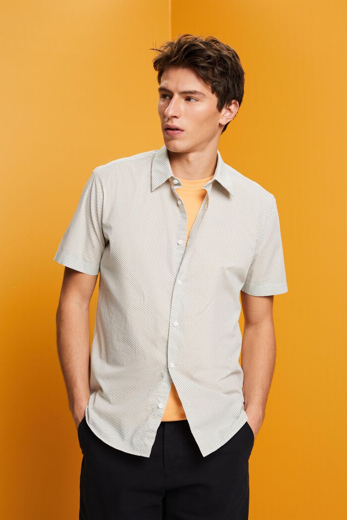 Patterned short sleeve shirt, 100% cotton, LIGHT KHAKI, detail image number 0