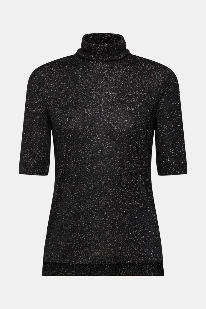 Roll neck t-shirt with glitter effect, BLACK, detail image number 6