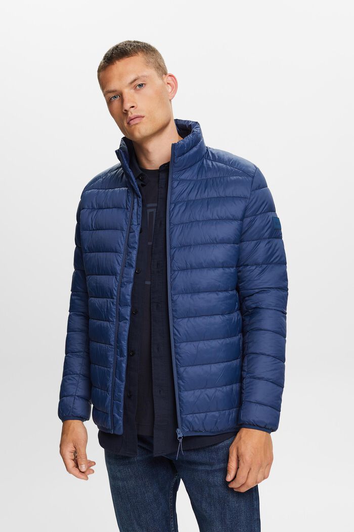 Quilted jacket with high neck, PETROL BLUE, detail image number 0