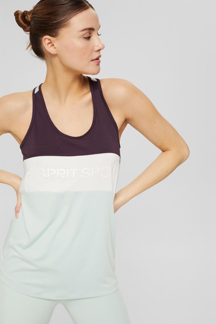 Made of recycled material: active top in a colour block design, PASTEL GREEN, detail image number 0