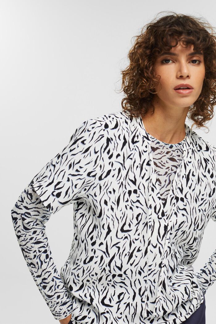Patterned blouse with ties, OFF WHITE, detail image number 0