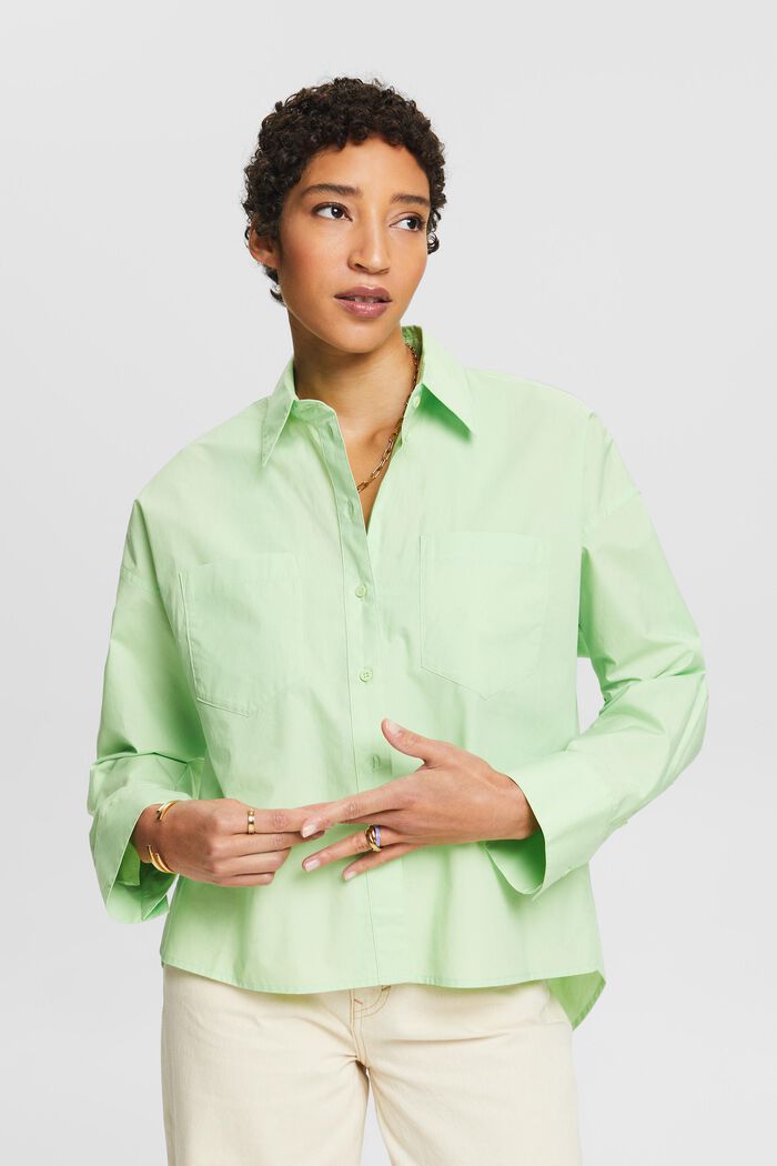 Cotton-Poplin Button-Up Shirt, LIGHT GREEN, detail image number 0