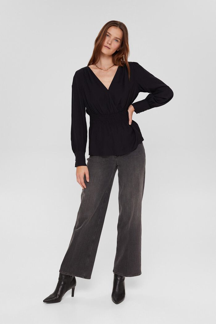 Wrap-over effect blouse, LENZING™ ECOVERO™, BLACK, detail image number 6