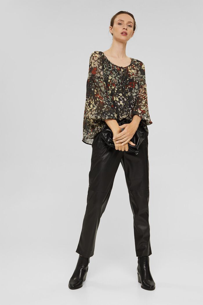 Recycled: floral blouse in chiffon, DARK KHAKI, detail image number 1