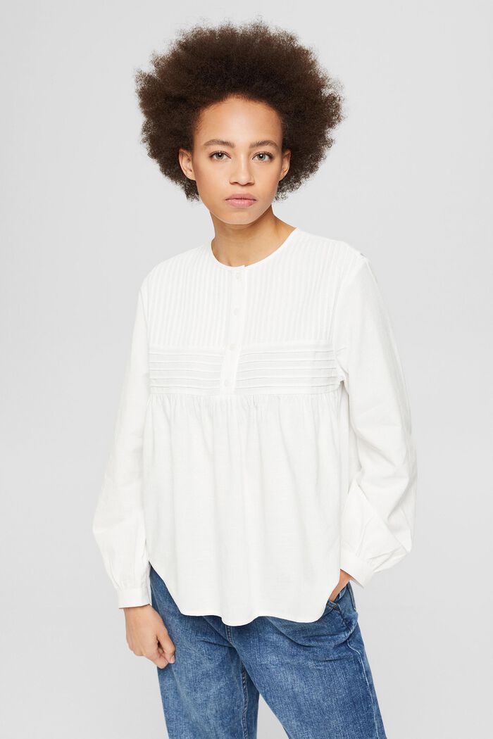 Flared tunic blouse with pintucks, WHITE, detail image number 0