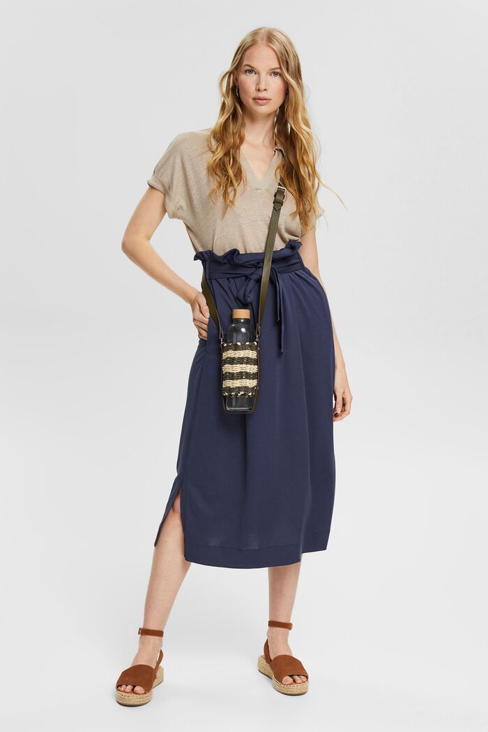 Midi skirt with a tie-around belt, LENZING™ ECOVERO™, DARK BLUE, detail image number 0