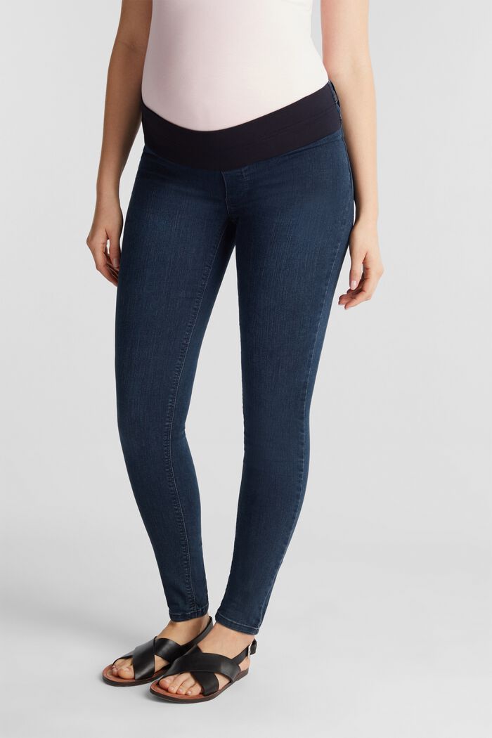 Stretch jeggings with an under-bump waistband, DARK WASHED, detail image number 0