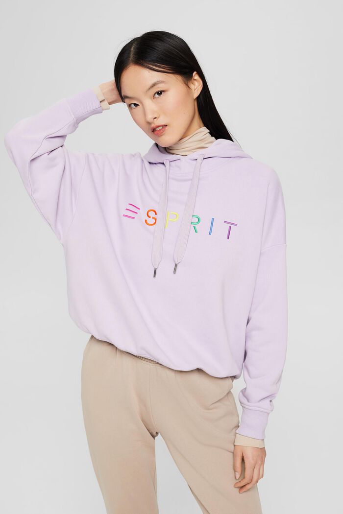 Hoodie with an embroidered logo, cotton blend, LILAC, detail image number 0