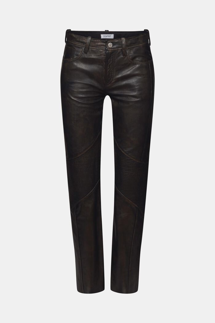Mid-Rise Straight Leather Pants, BLACK, detail image number 6