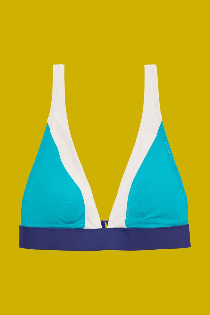 Padded bikini top in colour block design, TEAL GREEN, detail image number 4