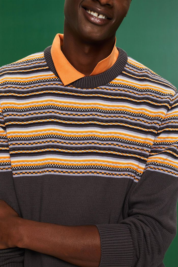 Jacquard Cotton Crewneck Sweater, DARK GREY, detail image number 1