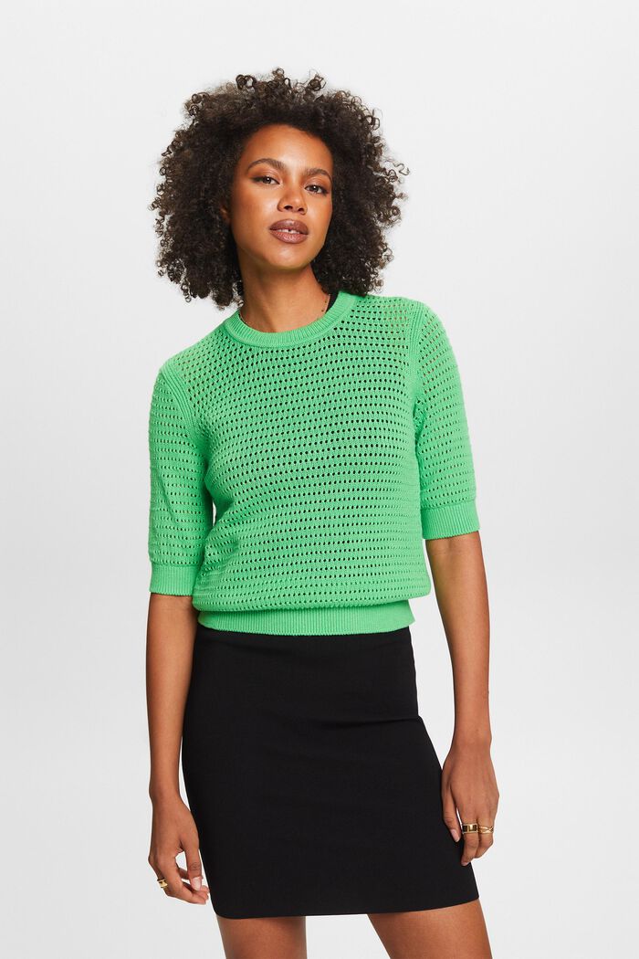 Mesh Short-Sleeve Sweater, CITRUS GREEN, detail image number 0