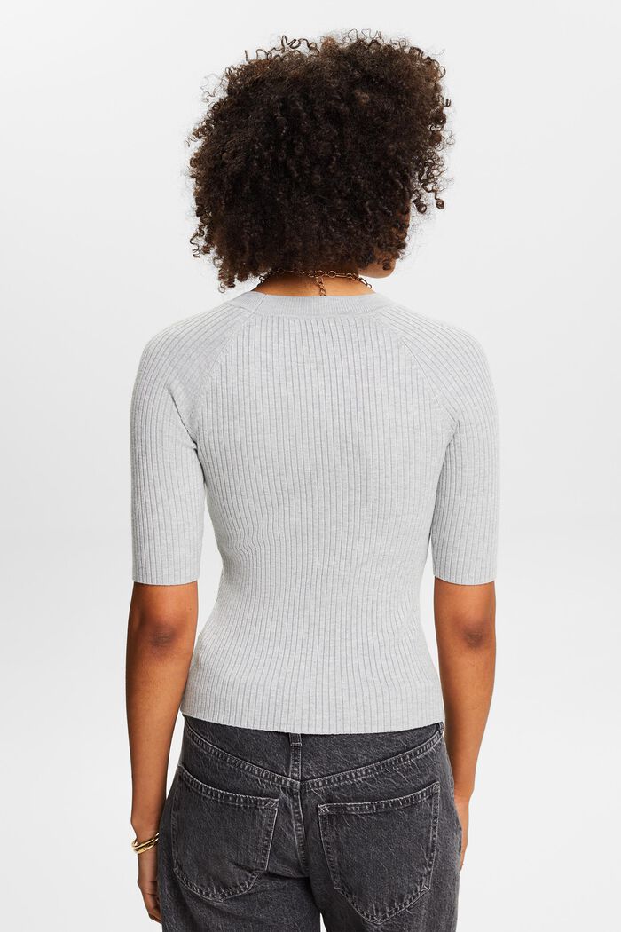 Ribbed Short-Sleeve Sweater, LIGHT GREY, detail image number 2