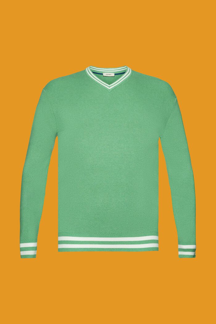 V-neck sustainable cotton jumper, GREEN, detail image number 5