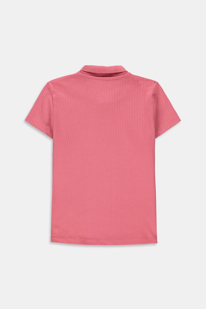Ribbed polo shirt made of 100% cotton, CORAL, detail image number 1