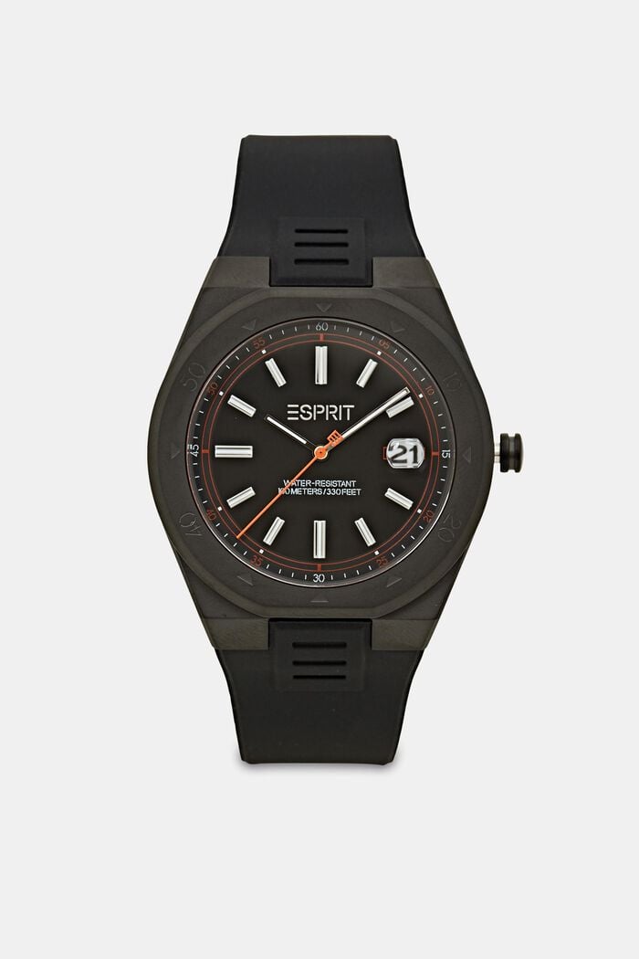 Watch with a silicone strap, BLACK, overview