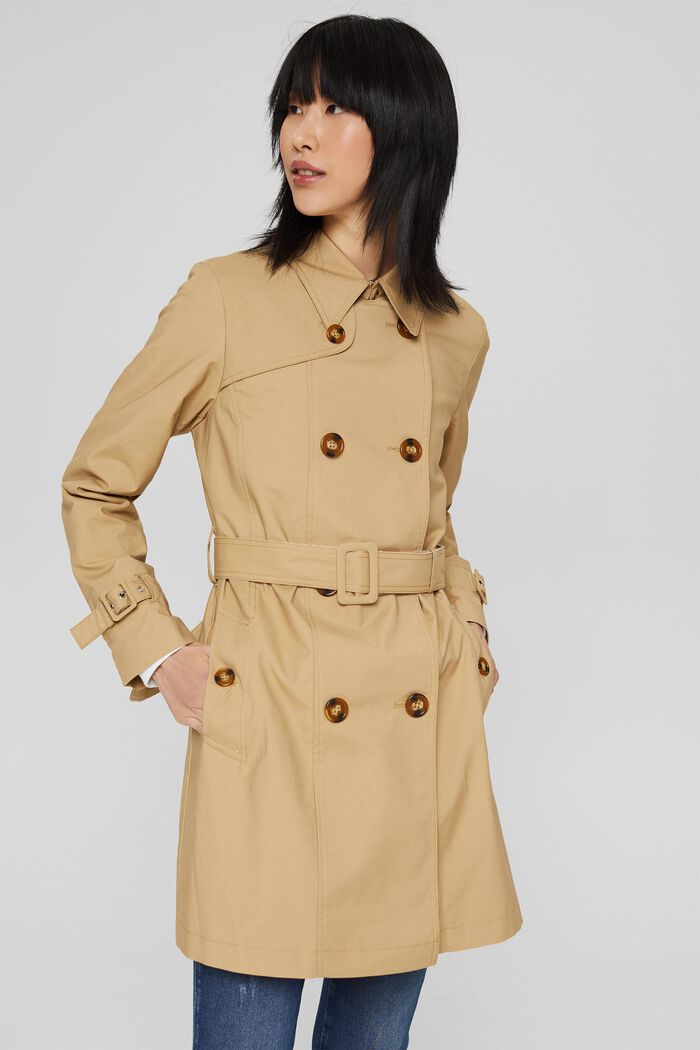 Short trench coat with a belt, in an organic cotton blend