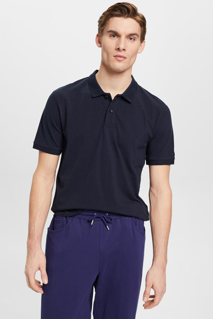 Slim fit cotton pique polo shirt, NAVY, detail image number 0