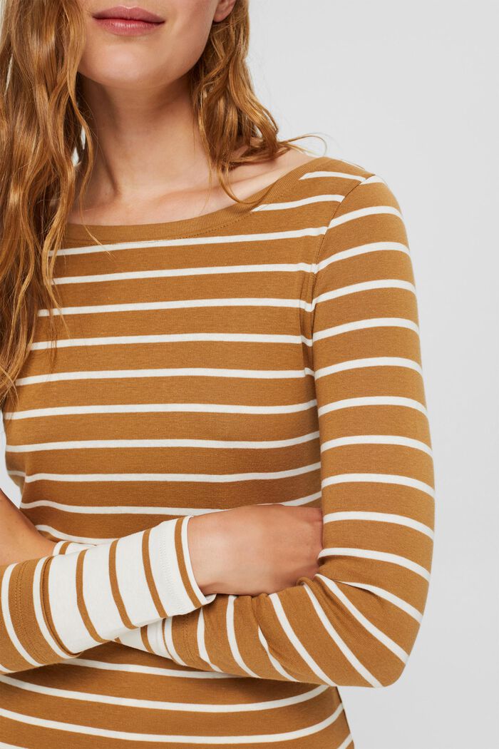 Striped long sleeve top made of organic cotton, CAMEL, detail image number 2