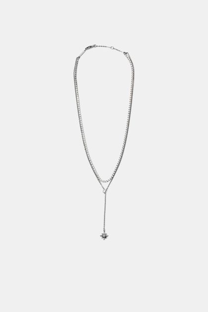 Layered necklace with zirconia, stainless steel