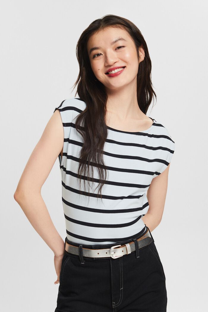Striped Sleeveless T-Shirt, LIGHT BLUE, detail image number 0