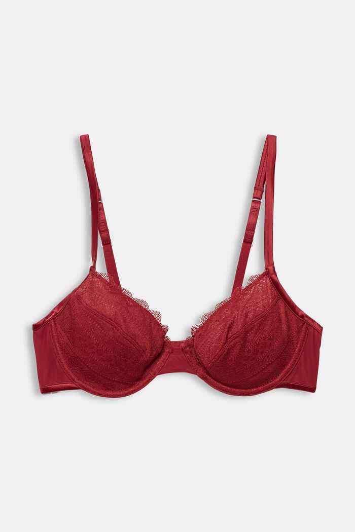 Recycled: unpadded underwire bra with lace, CHERRY RED, detail image number 4