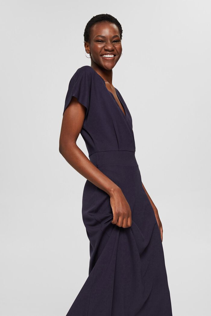 Wrap-over effect jersey dress, NAVY, overview