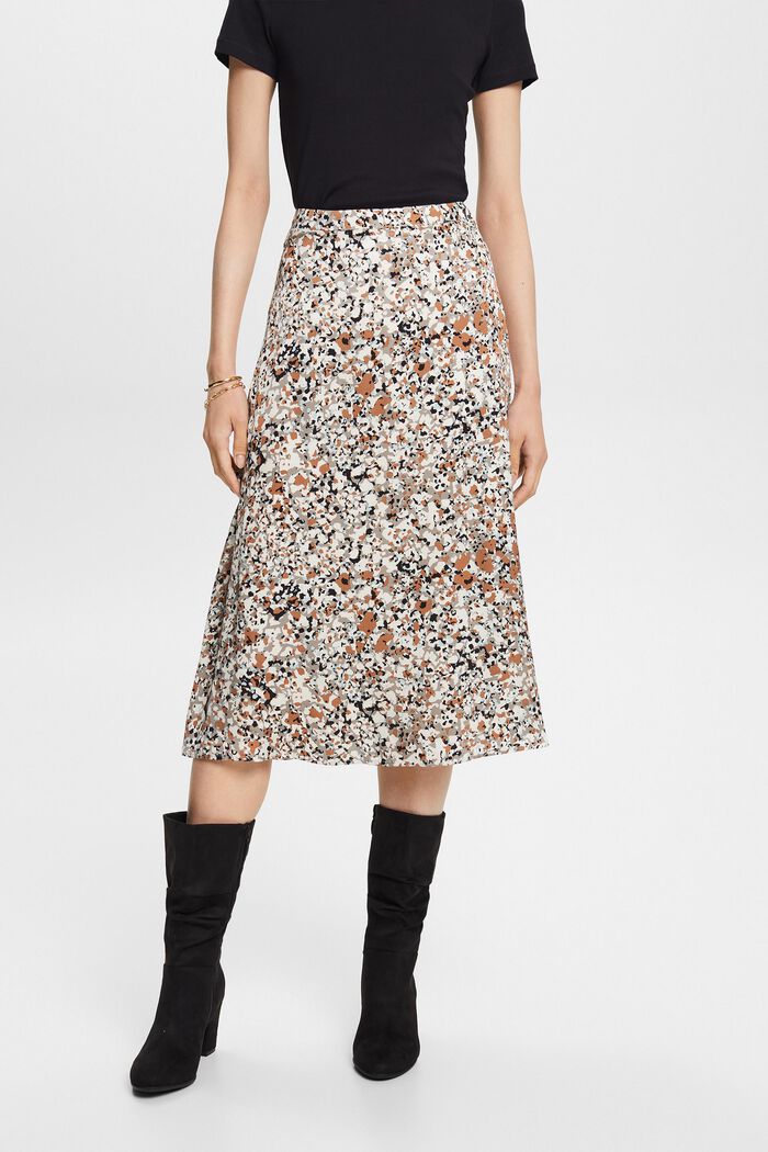 Patterned Satin Midi Skirt, LENZING™ ECOVERO™, BROWN, detail image number 0