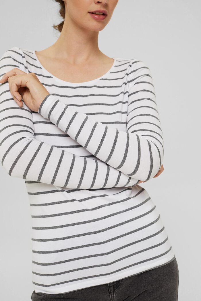 Striped long sleeve top made of organic cotton, WHITE, detail image number 2