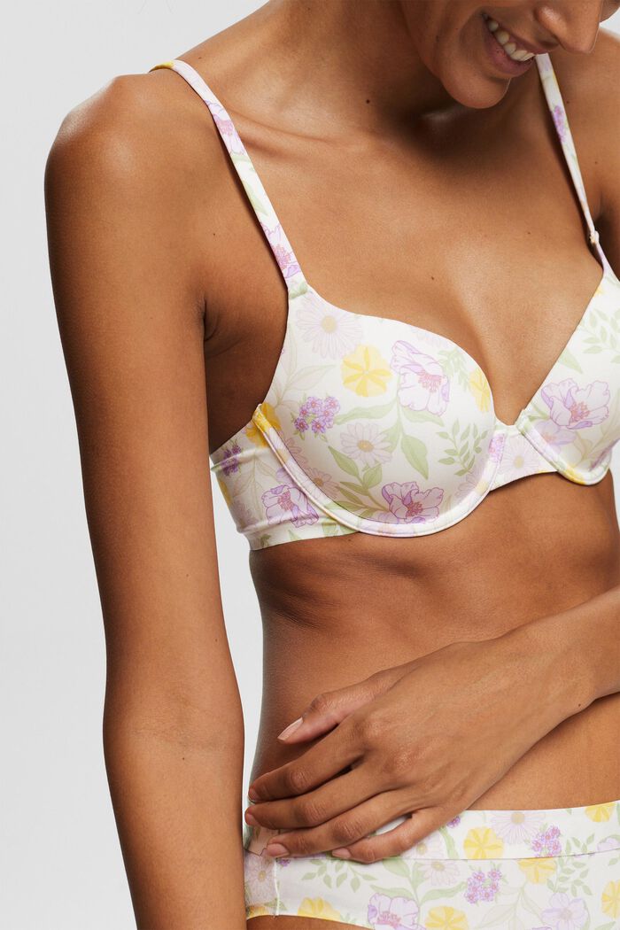 Made of recycled material: underwire bra with a floral print, OFF WHITE, detail image number 2