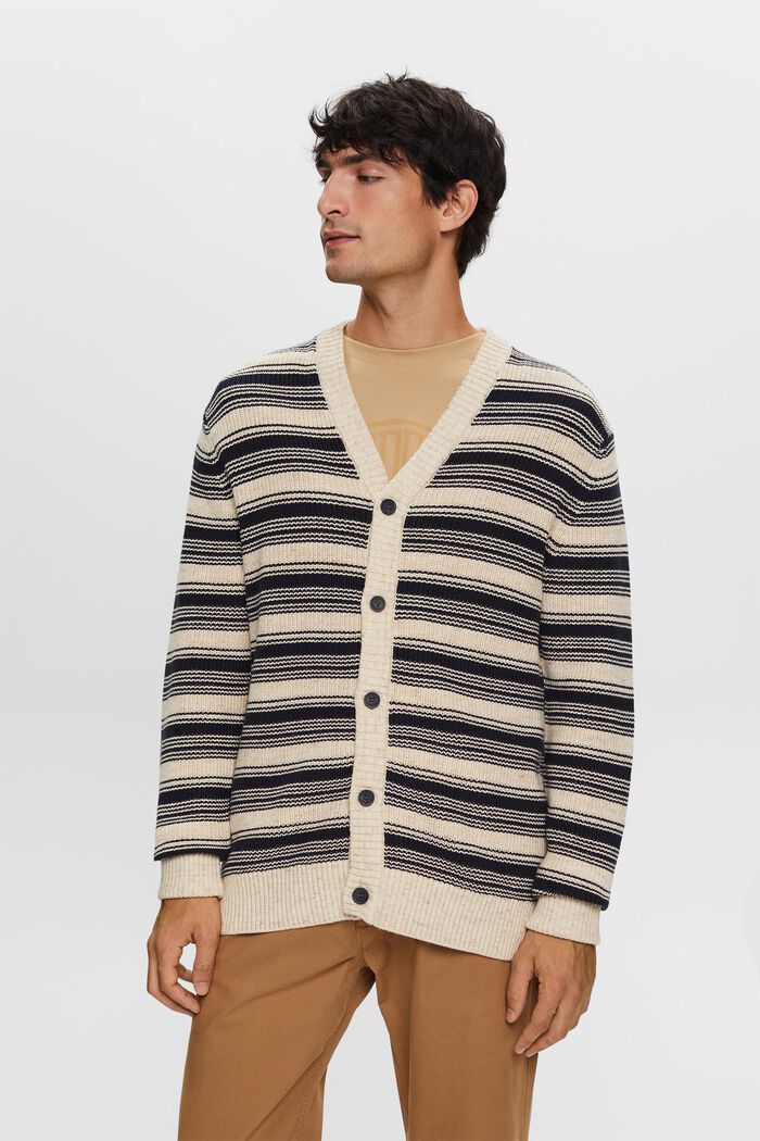 Striped V-neck cardigan, 100% cotton, NAVY, detail image number 4