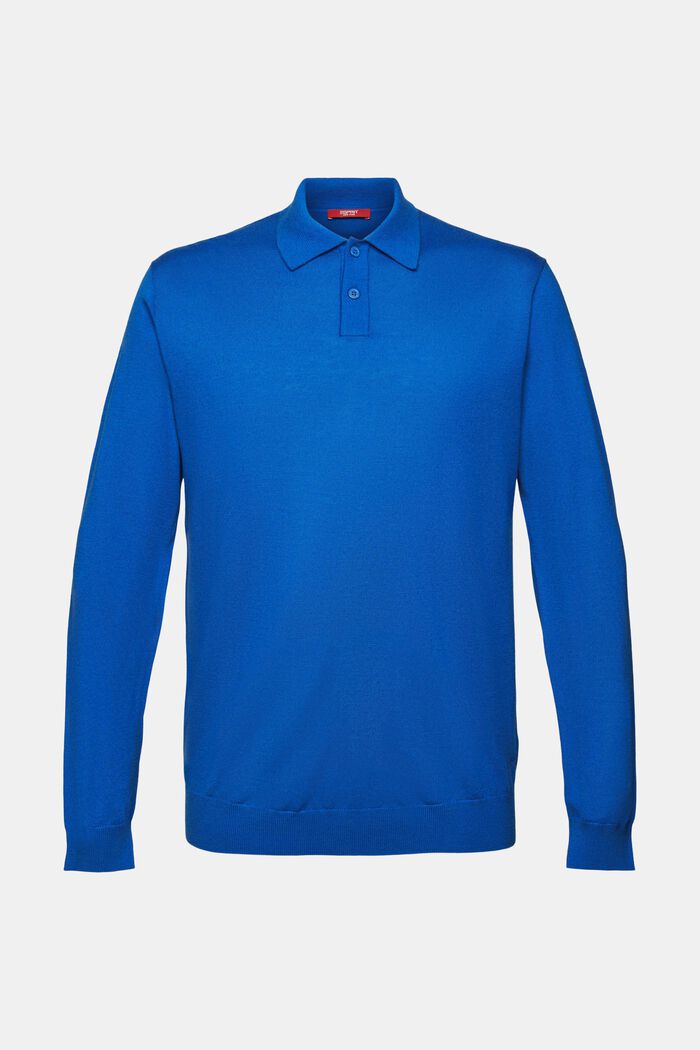 Wool Polo Sweater, BRIGHT BLUE, detail image number 6