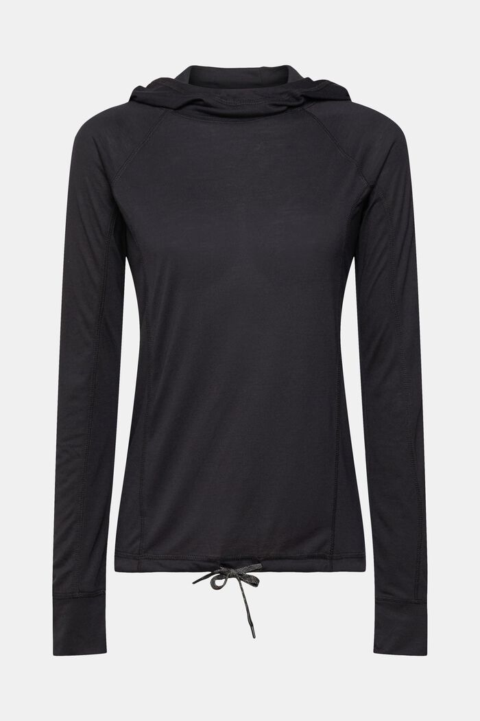Hooded long-sleeved top, LENZING™ ECOVERO™, BLACK, detail image number 2