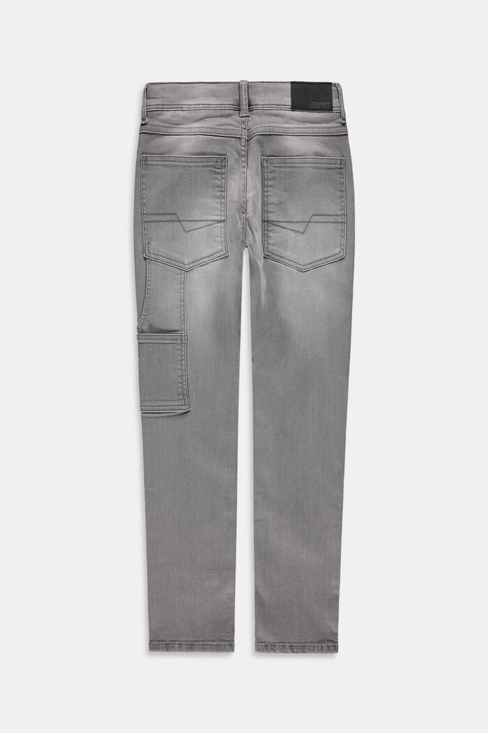 Worker style jeans with an adjustable waistband, GREY MEDIUM WASHED, detail image number 1