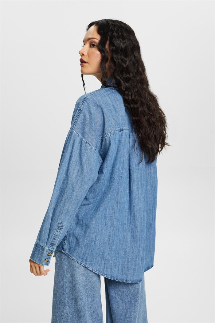 Oversized jeans shirt blouse, 100% cotton, BLUE MEDIUM WASHED, detail image number 3