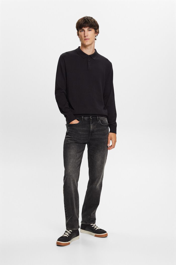 Knit jumper with a polo collar, TENCEL™, BLACK, detail image number 4