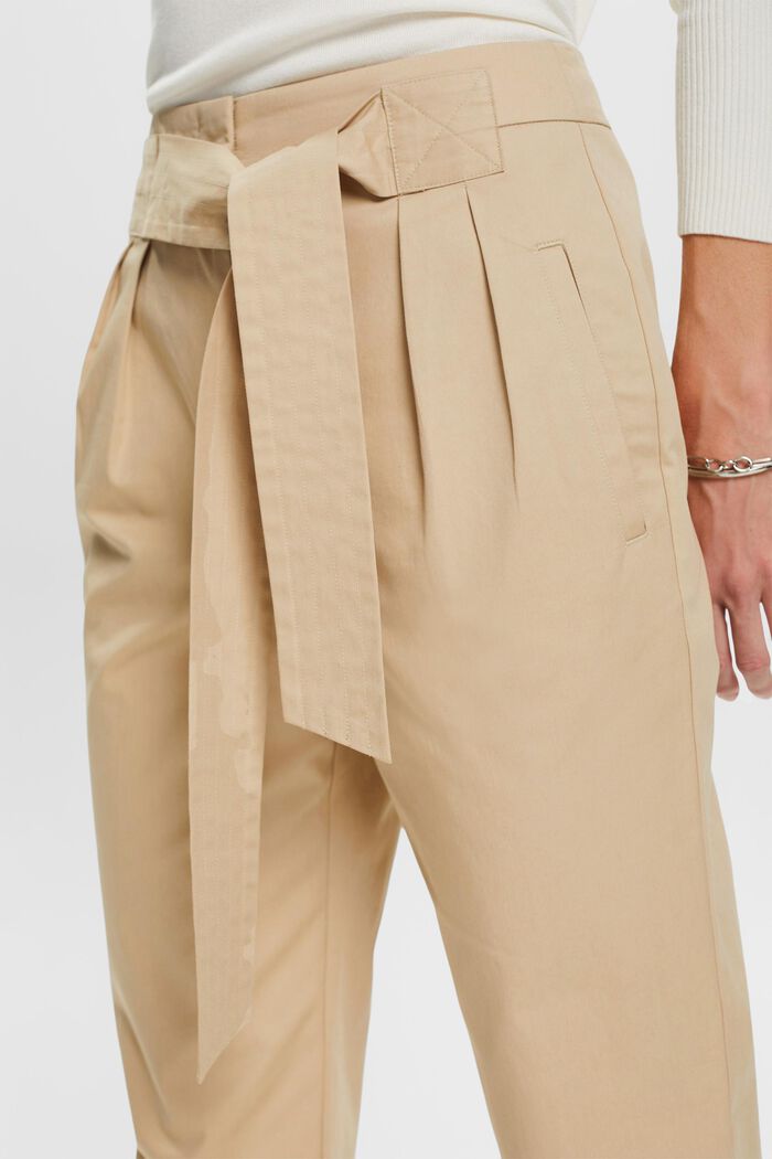 Chino trousers with a fixed tie belt, 100% cotton, SAND, detail image number 2