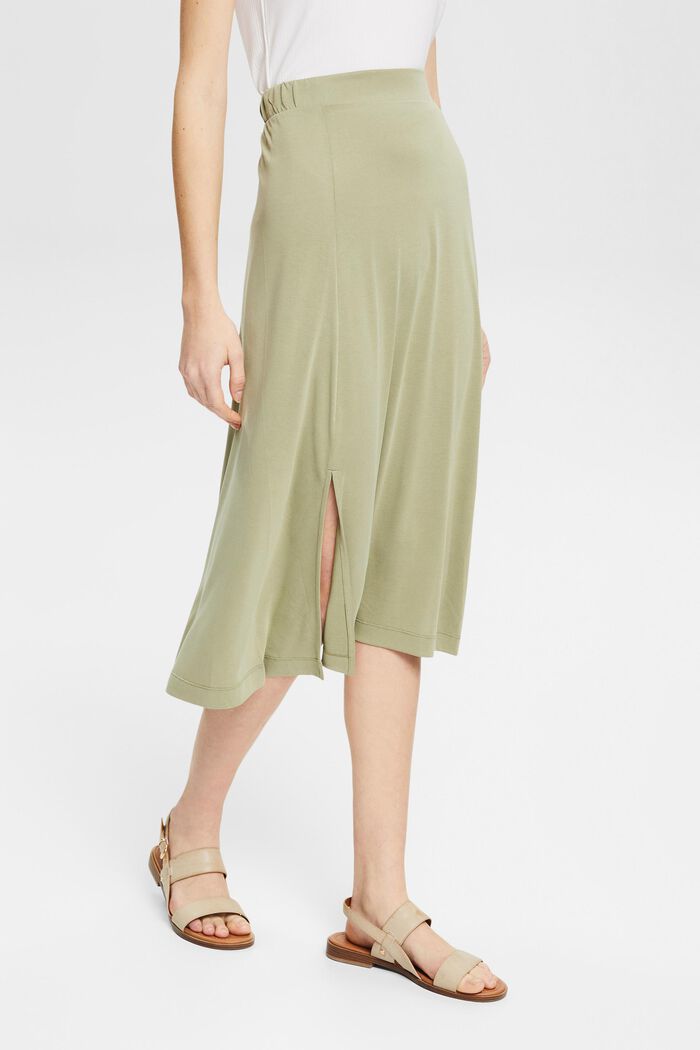 Containing TENCEL™: midi skirt with slits, LIGHT KHAKI, detail image number 0