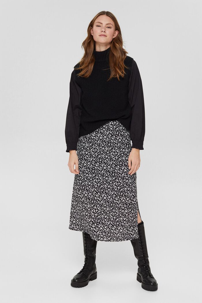 Patterned midi skirt, LENZING™ ECOVERO™, BLACK, detail image number 0