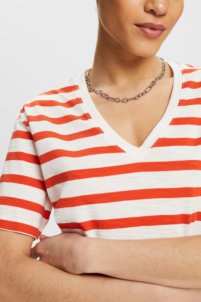 Striped V-Neck T-Shirt, BRIGHT ORANGE, detail image number 3