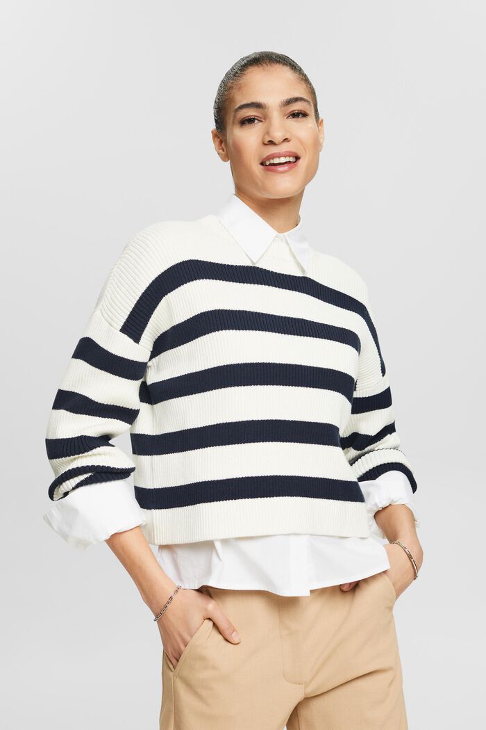 Striped Long-Sleeve Sweater, ICE, detail image number 0