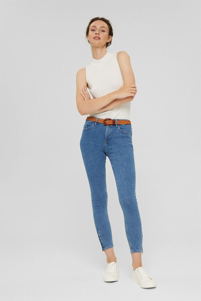 Stretch jeans with zip detail, BLUE MEDIUM WASHED, detail image number 1