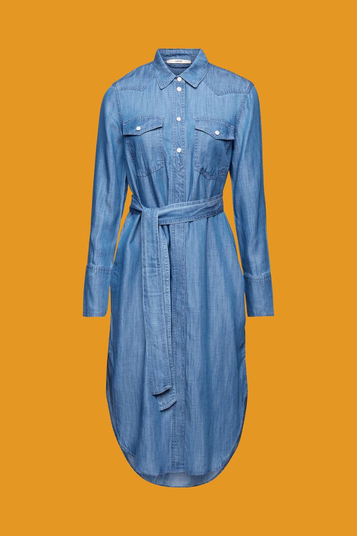 Denim shirt dress with detachable tie belt, BLUE MEDIUM WASHED, detail image number 5