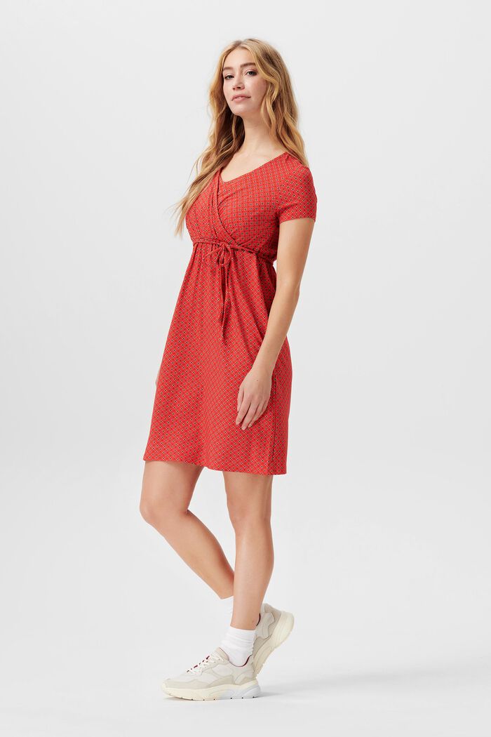 Jersey dress with all-over print, FLAME RED, detail image number 1