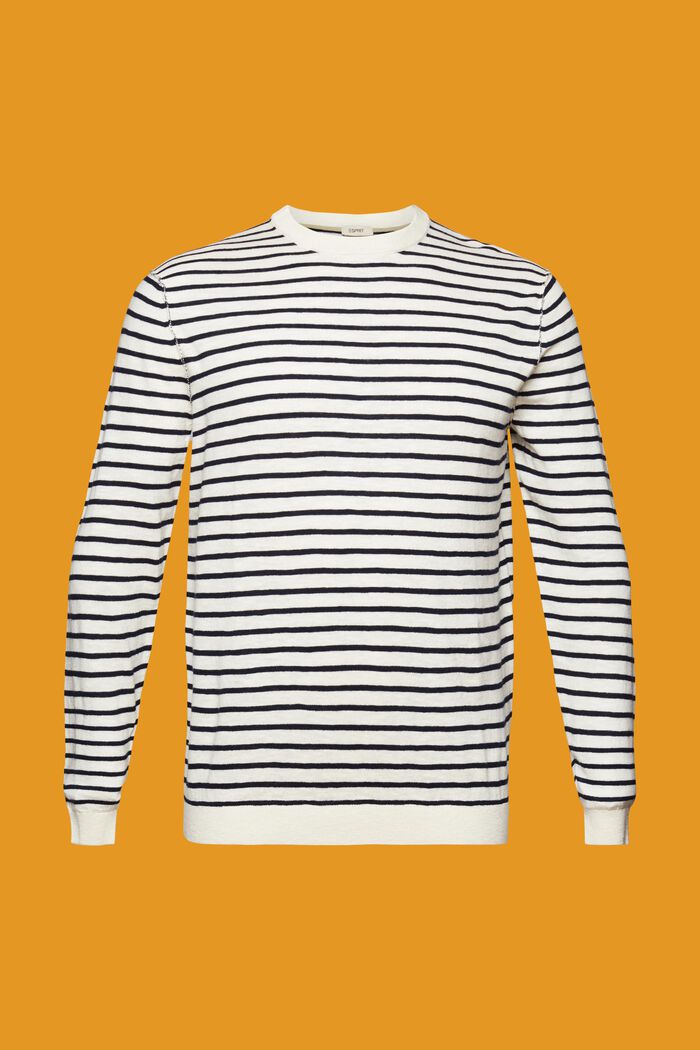 Striped crewneck jumper, cotton-linen blend, ICE, detail image number 5