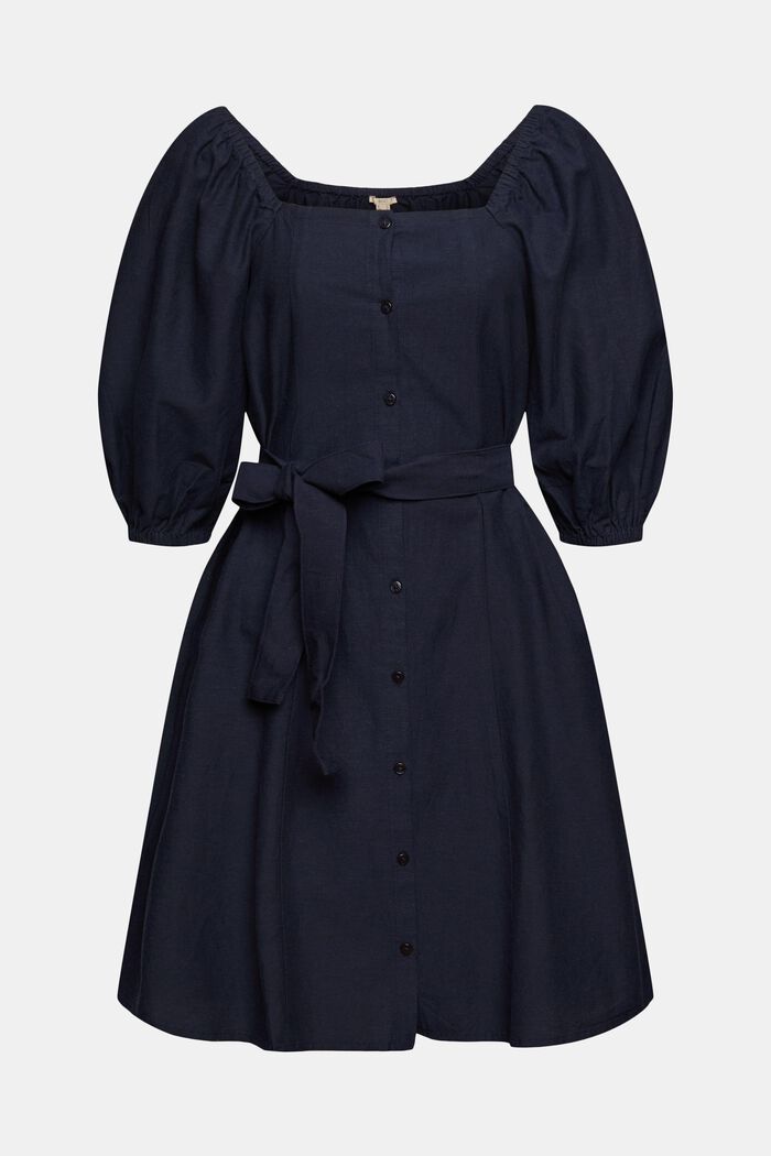 Linen blend: dress with a button placket, NAVY, overview